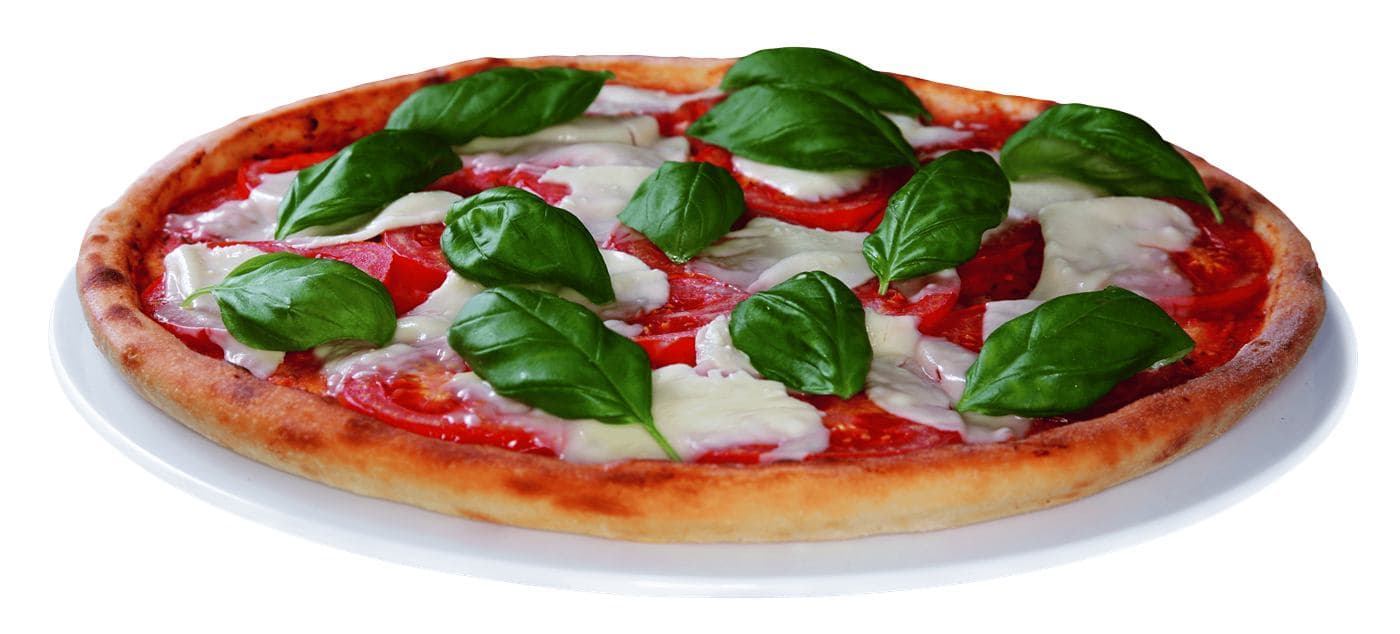 Pizza Paparazzo mit frischen Tomaten, Mozzarella und Basilikum